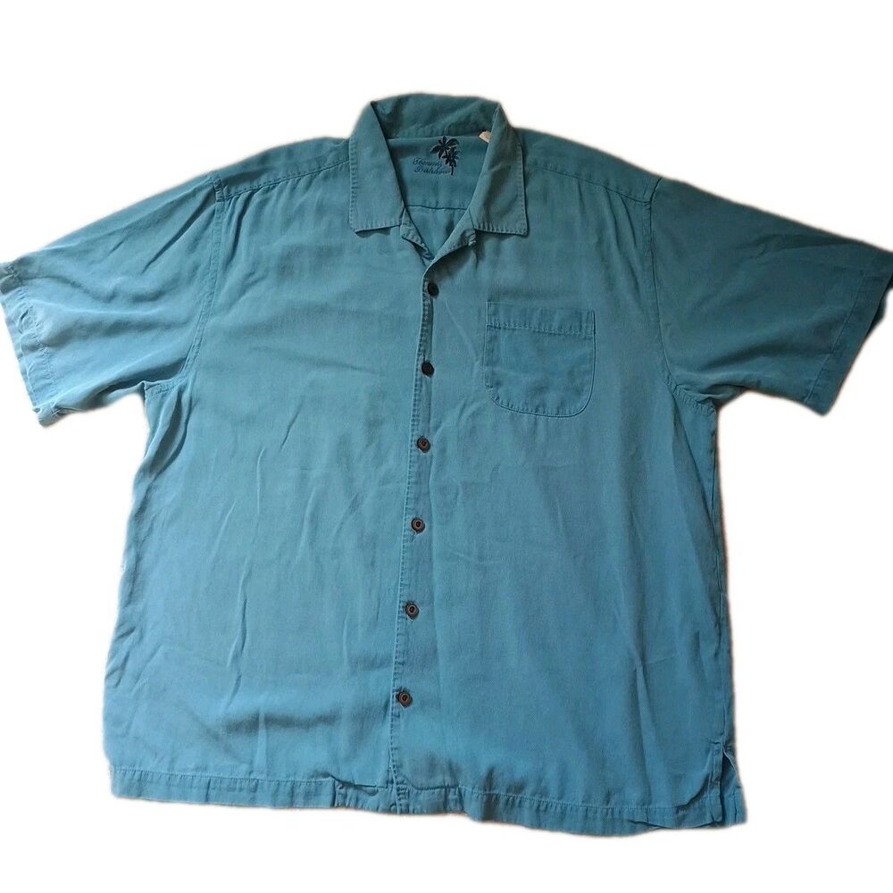 Tommy Bahama Shirt  Men's Sz XL 100% Silk  Teal Blue Camp Button Up